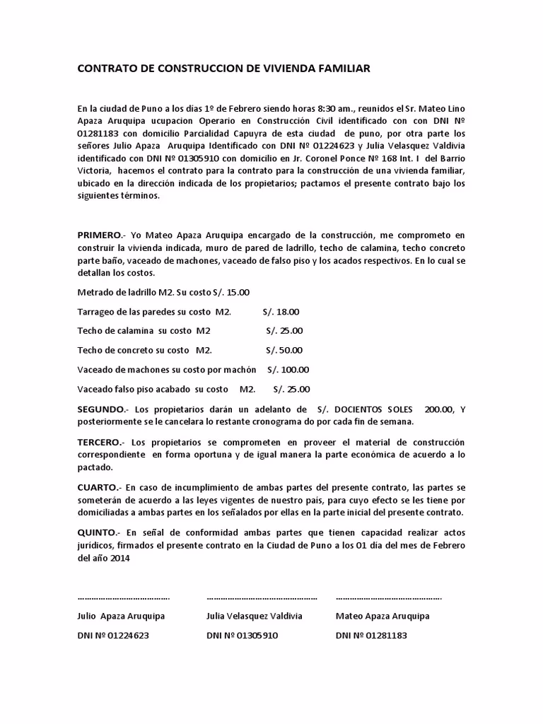 ¿Qué tipos de contratos hay en la construcción?